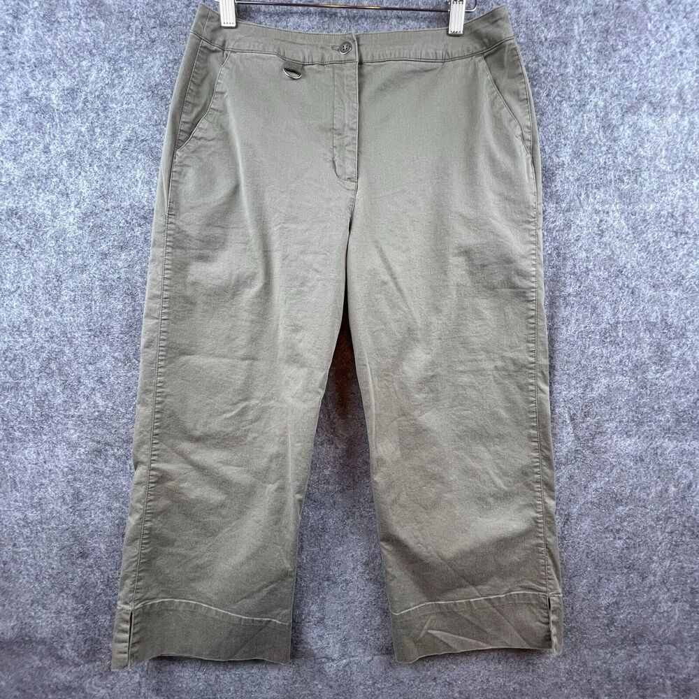 Chico's Design Pants Womens‎ 1 Small Olive Straight Cropped Wide Leg Chino